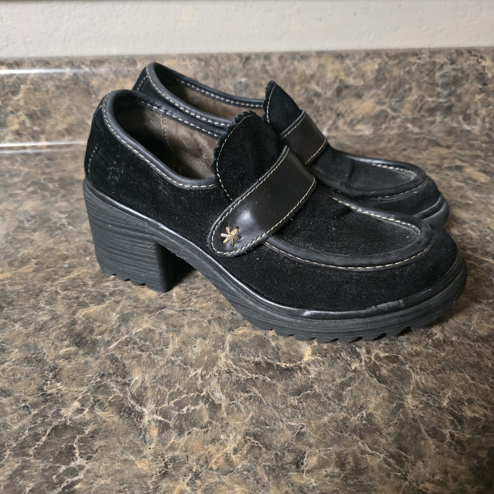 FLY London Black Suede Loafers with Leather Trim Shoe Size 39 EU